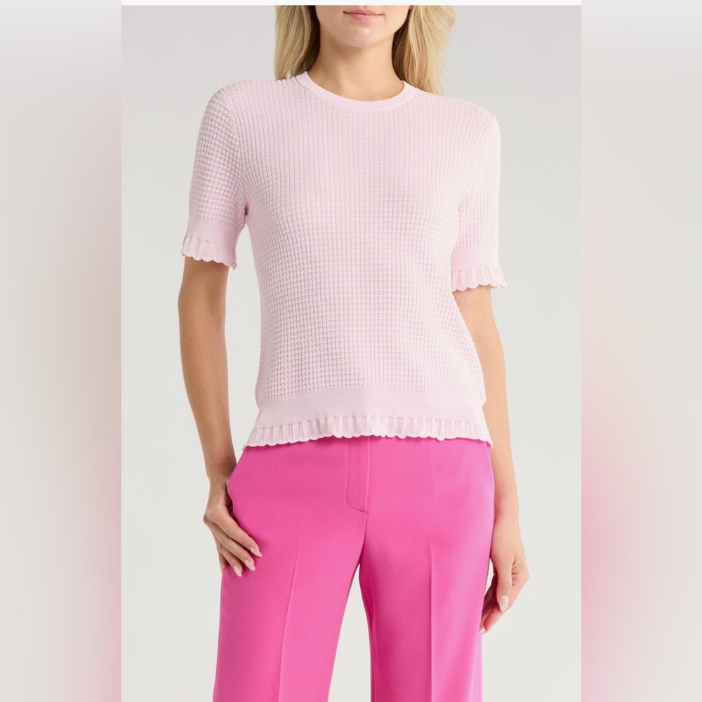 NWT Theory Bristol lace trim waffle knit sweater top pink size Large L